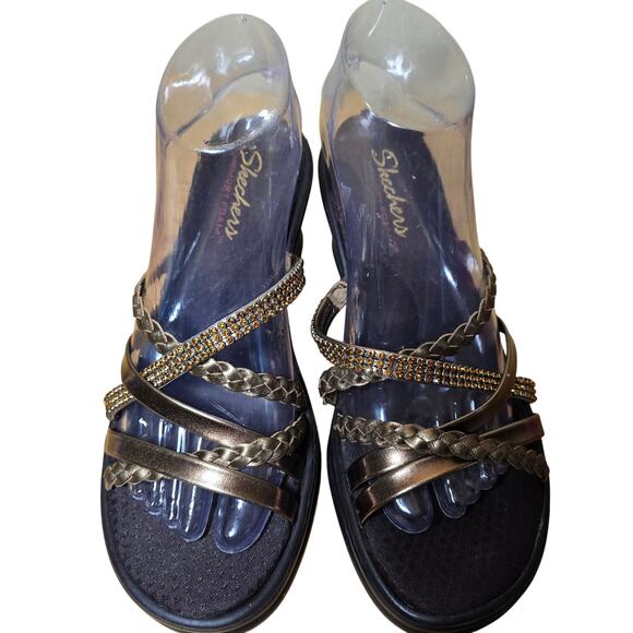 New Without Box Skechers Brown Rhinestone Memory Foam Wedge Sandals Size 8.5 - Picture 6 of 9